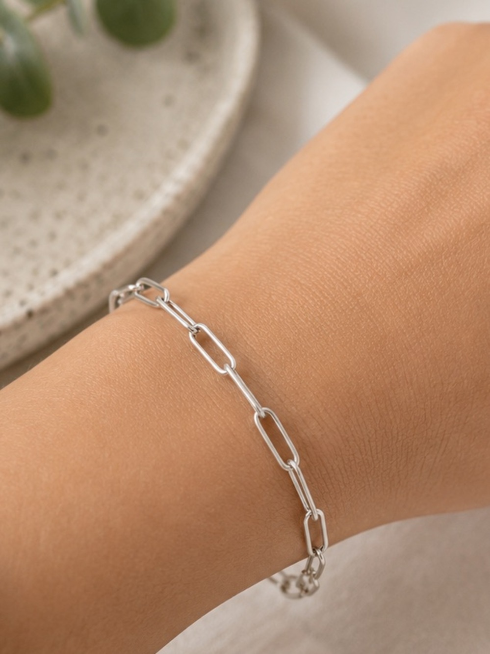 Stainless Steel Silver Paperclip Chain Bracelet Waterproof NWT